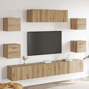 7-dijelni zidni TV ormarić Artisan hrast izrađen od drva Smeđa