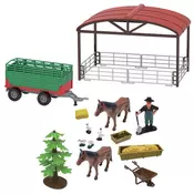 FARM SERVICE - Igralni set kmetija s traktorjem in prikolico 16 kosov s svetlobami in zvoki