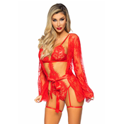 Leg Avenue Teddy, Lace Robe & Ribbon Tie Red S