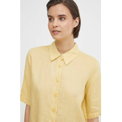 Lanena košulja United Colors of Benetton boja: žuta, regular, s klasicnim ovratnikom