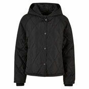 Womens Oversized Diamond Quilted Hooded Jacket Black