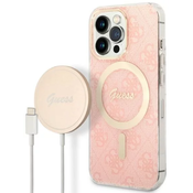 Guess Case + Charger Set iPhone 13 Pro Max pink hard case 4G Print MagSafe (GUBPP13XH4EACSP)