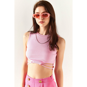Olalook Womens Candy Pink Lycra Crop Blouse with Decollete