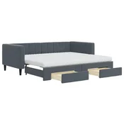 Vidaxl Izvlečna dnevna postelja s predali temno siva 90x200 cm žamet