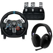 Volan s pedalama Logitech - G29 Driving Force + G321 Lightspeed, PS5/PS4/PC, crni