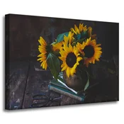 shumee Platno s sliko Sončnice v vazi 70x50 cm