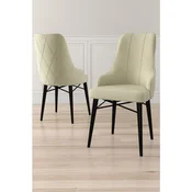 Hanah Home set trpezarijskih stolica Neta 8 kom, krem tkanina Babyface, crne drvene noge