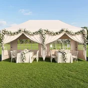 Costway Zložljiv paviljon 3x6 m z 4 stranskimi paneli, bež