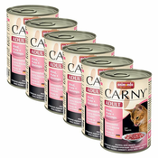 Konzerva mačje hrane CARNY ADULT z govedino, puranom in kozicami 6x400 g
