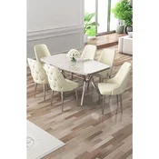 Hanah Home trpezarijski set Asel, sto i 6 stolica, ploca u dekoru belog mermera, hromirane noge, krem tkanina Babyface