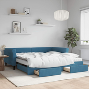 Greatstore Izvlečna dnevna postelja s predali modra 100x200 cm žamet