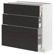 METOD / MAXIMERA Podni element s 3 fioke, bela/Nickebo boja antracita, mat, 80x37 cm