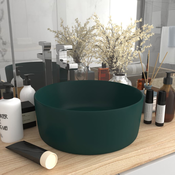 vidaXL Razkošen umivalnik okrogel mat temno zelen 40x15 cm keramičen
