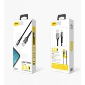 Kabel polnilni ASPOR za iPhone - 3.0A, LED, dolžina 1 m, črna