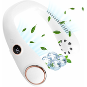 Generic Leafless viseči vratni ventilator usb prenosni digitalni zaslon viseči vratni ventilator majhen ventilator z lenim visečim vratom (bel), (21125991)