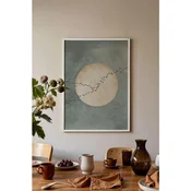 WallXpert uramljena slika 115213, pun mesec i jato ptica na sivozelenoj pozadini, 50 x 70 cm, beli ram