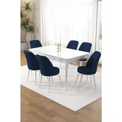 Hanah Home trpezarijski set Pir, sto i 6 stolica, bela ploca, teget tkanina Babyface