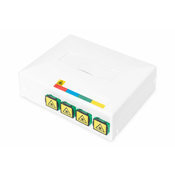 FTTH Outlet, with 4x SC (APC) SX adapter surface and DIN-rail mount