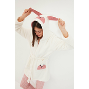 Trendyol Ecru Belted Animal Figured Hooded Wellsoft Knitted Dressing Gown