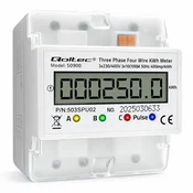 Qoltec Trifazni elektronski števec | Števec porabe energije za DIN letev | 400 V | 100 A | LCD | 4P