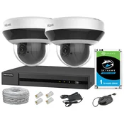 Set za IP spremljanje, 2 vrtljivi PTZ kameri 4Mpx, IR20, NVR 4xPoE, Disk 1TB - Hilook by Hikvision