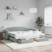 Greatstore Izvlečna dnevna postelja s predali svetlo siva 90x190 cm žamet