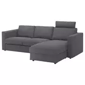 VIMLE Sofa trosed s lenjivcem, s naslonom za glavu/Gunnared zagasitosiva