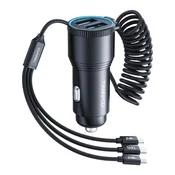 TRANYOO Autopunjač T-C23 Metalni 2 USB 3/1 kabl 30W