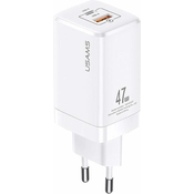 shumee 47W USAMS GaN Power Delivery USB-C/USB hitro polnjenje stenski polnilnik bele barve