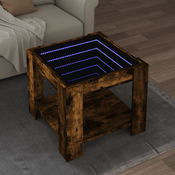 vidaXL Klubska mizica LED dimljeni hrast 53x53x45 cm inženirski les