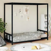 Okvir za djecji krevet crni 90 x 190 cm od masivne borovine