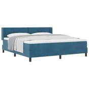 Vidaxl Postelja z vzmetnico z vzglavjem Temno modra 200 x 180 cm Žamet
