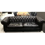 Casa Padrino luxury Chesterfield leather sofa black 240 x 100 x H. 80 cm - Genuine leather living room sofa - Living room furniture - Luxury Chesterfield furniture - Luxury furnishings