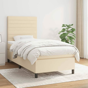 Greatstore Box spring postelja z vzmetnico krem 100x200 cm blago