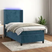 vidaXL vidaXL Box spring postelja z vzmetnico LED temno modra 80x200 cm žamet, (20937627)