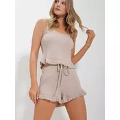 Trend Alacati Stili Ženski komplet majica i šorts ALC-X11542, Bež