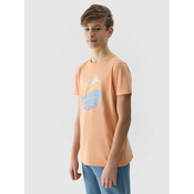 Boys T-shirt in a regular fit with a 4F print - coral