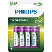 PHILIPS polnilna baterija BLISTER AA, 4 kosi