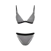 Trendyol Black and White Striped Triangle Textured Regular Bikini Set