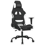 Vidaxl Gaming stol z oporo za noge črno in belo blago
