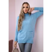 Sweater with stand-up collar blue