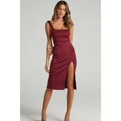 Madmext Burgundy Strap Slit Detailed Midi Dress