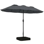 OUTSUNNY Dvojni vrtni senčnik 3x1, 5 m s križnim podstavkom, vreče s peskom, pravokotni zunanji senčnik z ročico, 12 reber, UV 50+, za teraso, balkon, dvorišče, temno siva
