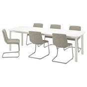 STRANDTORP/LUSTEBO Miza in 6 stolov, bela kromirano/Viarp bež/rjava, 150/260 cm