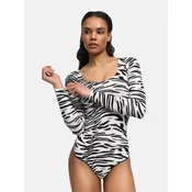 cfab Oblikovanje postave Bodysuit Sculpting Shapewear Longsleeve mit String volneno bela