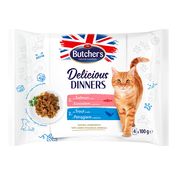 Mega pakiranje Butchers Delicious Dinners za mačke 64 x 100 g - Mešanica: losos, postrv