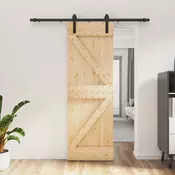 vidaXL Drsna vrata Naravna in črna 70 x 210 cm Masiven borov les