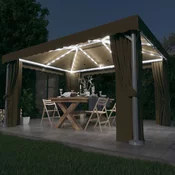 Sjenica sa zastorima i LED svjetlosnim trakama 4x3 m smede-siva