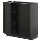 METOD Podni element s policama/2 vrata, Crnosiva/Lerhyttan crno bajcovano, 80x37 cm