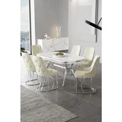 Hanah Home trpezarijski set Epal, sto i 6 stolica, ploca u dekoru belog mermera, hromirane noge, krem tkanina Babyface